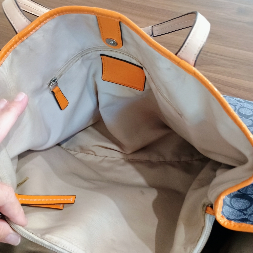 Coach Blue, Tag And Orange Signature Tote Bag With COA - Picture 9 of 12